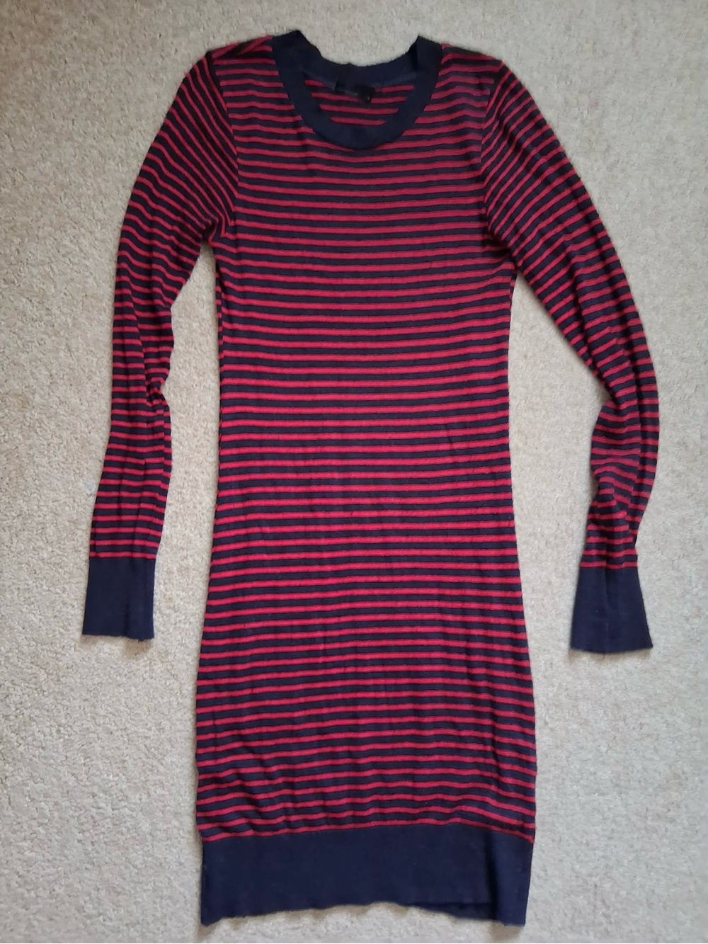 American Apparel Red and navy Striped Long Sleeve knit Dress